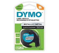 DYMO LT etiquetas metálicas auténticas | Negro sobre plata | 12 mm x 4m | para las etiquetadoras LetraTag | autoadhesivo