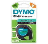 DYMO LT plástico etiquetas auténticas | Negro sobre verde | 12 mm x 4m | para las etiquetadoras LetraTag | autoadhesivo