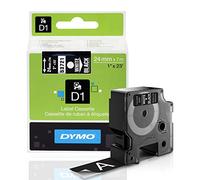 DYMO Standard D1 - Cinta para etiquetar para LabelManager, impresión negra sobre cinta adhesiva transparente, 6,35 mm x 58,4 cm L, 1 cartucho (43610), color Impresión en blanco sobre banda negra. 1'' W x 23' L