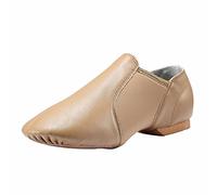 Dynadans Zapatos de jazz sin cordones con parte superior de cuero para niñas y niños (niños grandes/niños pequeños), Marrón, 25 EU