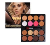 Dynaeuty Paleta Contorno Maquillaje Polvos Compactos Maquillaje - Paleta Contouring Polvo Kit Con Cepillar - 16 Altamente Pigmentados Colores Mate - Vegano #A
