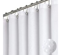 Dynamene Cortina de ducha de tela blanca larga, con textura de gofre, cortinas de ducha de tela resistente para baño, 256 gm², juego de cortinas de baño de lujo con 12 ganchos de plástico (72 x 84