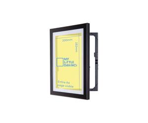 Dynamic Frames My Little DaVinci Marco A4 Negro de Madera, Cuadro con Apertura Frontal y Espacio para 50 Hojas, Soporte de Pared para Dibujos Infantiles, Fotos, Decoración Hogar