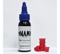 Dynamic Ink Triple Black 30ml - Tinta Negra para Tatuaje | Negro Intenso y Duradero + 5 Caps de Tinta Incluidos, Tinta para tatuaje negra .Original (Triple Black 1oz(30ml))
