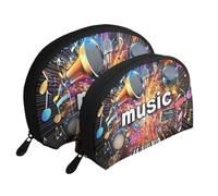 Dynamic Instruments and Sound Waves - Bolsas de maquillaje impresas de 2 piezas, portátil, bolsa de aseo de viaje, White, Talla única