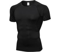 Dynamic Men Pro - Camiseta de entrenamiento de acondicionamiento de fuerza, secado rápido, transpirable, elástica, de compresión, manga corta, Negro, L