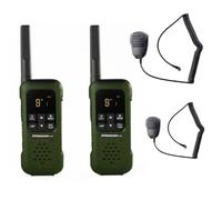 Dynascan Dynascan F-15 con 2 micrófonos de solapa Walkie talkie sin licencia, resistente e impermeable + 2 micrófonos con altavoz, toma de 2,5 mm y PTT