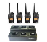 Dynascan Pack cuarteto Dynascan R-58 + Cargador múltiple Cuatro walkie talkies resistentes Dynascan R-58 + Cargador múltiple para cargar simultáneamente hasta