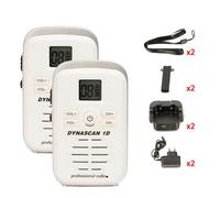 Dynascan Pack de 2 Dynascan 1D Blanco Pack de Walkie Talkies dicretos, sin licencias, muy pequeños, con antena integrada, 8 canales