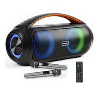 DYNASONIC Altavoz Bluetooth Potente con Micrófono Inalámbrico, Waterproof IPX7, Luces LED RGB, USB/SD/AUX, Batería de Larga Duración. Ideal para Fiestas, Playa y Exterior