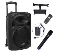 DYNASONIC Dynapro Altavoz Autoamplificado Potente 12"/700W, Altavoz Bluetooth Portátil 2 Micrófonos, Sistema PA, TWS, USB/SD y Batería Larga Duración. Ideal para Exterior