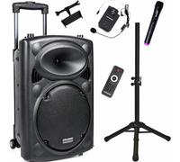 DYNASONIC Dynapro Altavoz Autoamplificado Potente 12"/700W, Altavoz Bluetooth Portátil 2 Micrófonos, Sistema PA, TWS, USB/SD y Batería Larga Duración. Ideal para Exterior