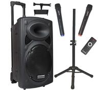 DYNASONIC Dynapro Altavoz Autoamplificado Potente 15"/1000W, Altavoz Bluetooth Portátil 2 Micrófonos, Sistema PA, TWS, USB/SD y Batería Larga Duración. Ideal para Exterior