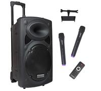 DYNASONIC Dynapro Altavoz Autoamplificado Potente 15"/1000W, Altavoz Bluetooth Portátil 2 Micrófonos, Sistema PA, TWS, USB/SD y Batería Larga Duración. Ideal para Exterior