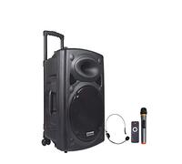 DYNASONIC Dynapro Altavoz Autoamplificado Potente 15"/1000W, Altavoz Bluetooth Portátil 2 Micrófonos, Sistema PA, TWS, USB/SD y Batería Larga Duración. Ideal para Exterior