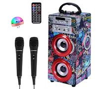 Máquina de Karaoke Portátil DYNASONIC, Altavoz Karaoke con 2 Micrófonos, Altavoz Bluetooth, Luz USB incluida, Lector USB y SD, diseño Exclusivo, Regalo Original (025-21 luz)