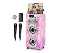 Máquina de Karaoke Portátil DYNASONIC, Altavoz Karaoke con 2 Micrófonos, Altavoz Bluetooth, Luz USB incluida, Lector USB y SD, diseño Exclusivo, Regalo Original (025-15 luz)
