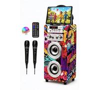 Máquina de Karaoke Portátil DYNASONIC, Altavoz Karaoke con 2 Micrófonos, Altavoz Bluetooth, Luz USB incluida, Lector USB y SD, diseño Exclusivo, Regalo Original (025-12 luz)