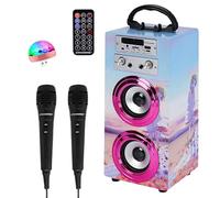 Máquina de Karaoke Portátil DYNASONIC, Altavoz Karaoke con 2 Micrófonos, Altavoz Bluetooth, Luz USB incluida, Lector USB y SD, diseño Exclusivo, Regalo Original (025-17 luz)