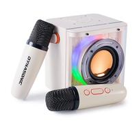 Dynasonic Karaoke Bluetooth con 2 Micrófonos Inalámbricos, Altavoz Karaoke Portátil con Luces LED, Sistema de Karaoke con Conexión Bluetooth, Altavoz para Cantar en Casa, Fiestas y Eventos
