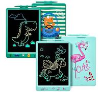 DYNASONIC DYNA-PM Pizarra Escritura LCD Color de 10 Pulgadas para niños. Pizarra magnética para Dibujar. Juguete Educativo. Regalo para niño. Pizarra Infantil (Flamenco Dinosaurio)