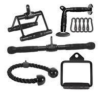 DYNASQUARE Accesorios de cable para gimnasio en casa, equipo de extracción LAT, accesorios para máquina de pesas, barra de tracción recta, barra en V, cuerda de tríceps, mango de fila giratoria, mango