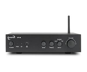 Dynavox Amplificador estéreo VP-40, Amplificador Hi-Fi Compacto con Entrada fonográfica para Tocadiscos, transmisión BT, Control de Graves y Agudos, Conector para Auriculares, Color Negro