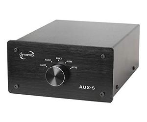 Dynavox AUX-S, Interruptor de expansión de Entrada en Carcasa de Metal con 5 entradas RCA, para amplificadores estéreo y Surround, Color Negro