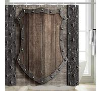 DYNH Cortina de ducha medieval para baño, escudo de madera rústica en la puerta del castillo medieval, cortina de baño, puerta de madera, histórica, vintage, exterior, estructura medieval, juego de