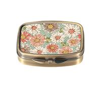 Dynippy Pastillero con bolsillo retro, 2 compartimentos, organizador de píldoras de vitaminas para bolso de bolsillo y regalos de viaje, diseño retro de flores