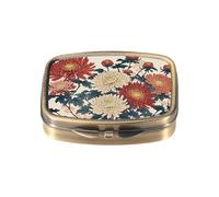 Dynippy Pastillero con bolsillo retro con 2 compartimentos, organizador de pastillas de vitaminas para bolso de bolsillo y viajes (crisantemos tradicionales)