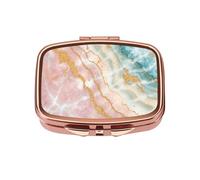 Dynippy Pastillero con bolsillo retro con 2 compartimentos, organizador de píldoras de vitaminas para bolso de bolsillo y viajes, venas de mármol dorado rosa