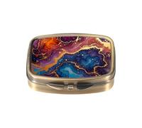 Dynippy Pastillero con espejo retro bolsillo 2 compartimentos, organizador de píldoras de vitaminas para bolso de bolsillo y viajes (ondulación A-mármol)