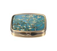 Dynippy Pastillero pastillero con espejo retro bolsillo 2 compartimientos, organizador de píldoras de vitamina para monedero de bolsillo y regalos de viaje - Plum Blossom