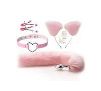 DYNLAB Disfraz De Regalo con Orejas Y Cola De Zorro, Disfraz De C0splay Hecho A Mano (Rosa)