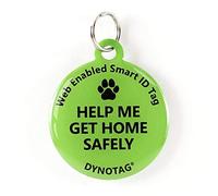 Dynotag Etiqueta inteligente para identificación de mascotas con revestimiento de acero de lujo, con DynoIQ y servicio de recuperación de por vida. Serie divertida (verde: ayudarme a llegar a casa de forma segura)