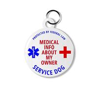 Dynotag Web Enabled Service Dog Smart Medical ID / Información de emergencia - Etiqueta blanca redonda de acero - 30 mm con DynoIQ & Lifetime Service.