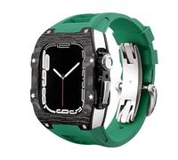DYPERO Funda de lujo de fibra de carbono para Apple Watch Band 8 45mm Series 7 6 Acero inoxidable para iWatch Series 5 4 SE 44 mm Kit de modificación (Color: Fibra de Carbono BSGr, Tamaño: 45 mm)