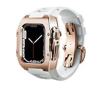 DYPERO Funda de lujo de fibra de carbono para Apple Watch Band 8 45mm Series 7 6 Acero inoxidable para iWatch Series 5 4 SE 44 mm Kit de modificación (Color: Acero RGW, Tamaño: 45 mm)