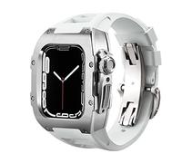 DYPERO Funda de lujo de fibra de carbono para Apple Watch Band 8 45mm Series 7 6 Acero inoxidable para iWatch Series 5 4 SE 44 mm Kit de modificación (Color: Acero SW, Tamaño: 45 mm)