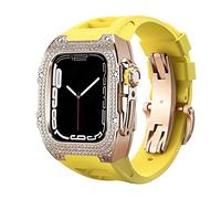 DYPERO Funda de lujo de fibra de carbono para Apple Watch Band 8 de 45 mm Series 7 6 de acero inoxidable para iWatch Series 5 4 SE 44 mm Kit de modificación (color: diamante RGY, tamaño: 45 mm)