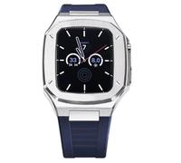 DYPERO Kit de modificación, marco de bisel de metal para Apple Watch Band 8 7 6 5 4 3 2 40 mm 41 mm 44 mm 45 mm correa de goma de repuesto para iWatch (color: goma azul plata, tamaño: 41 mm)