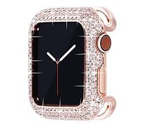 DYPERO Parachoques de lujo para mujer de cobre tallado para Apple Watch Series 8 45/44/40mm 41/42/38mm diamante Bling Metal iWatch Series 7 SE/6/5/4/3/2 45 41 mm (Color: diamante negro, tamaño: 40 mm)