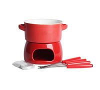 Dyqyym Juego de Fondue de Chocolate Retro de cerámica, Olla para derretir Queso y Fruta, Estufa de Alcohol con 4 Tenedores, Ideal para Fondue de Chocolate y Carne.