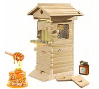 Dyqyym Kit de Inicio para Colmena con Ventana de observación y Pico de Miel, Caja de Apicultura Completa, Incluye casa de Abejas carpinteras para polinizadores de jardín.