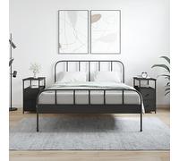 DYRJDJWIDHW 2 Pack Night Stands Black Engineered Wood Bedside Tables 30x60x60 cm with Storage Shelf, Sturdy Iron Frame & Adjustable Legs for Bedroom Living Room