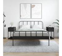DYRJDJWIDHW 2 Pack Night Stands Black Engineered Wood Bedside Tables 30x60x60 cm with Storage Shelf, Sturdy Iron Frame & Adjustable Legs for Bedroom Living Room