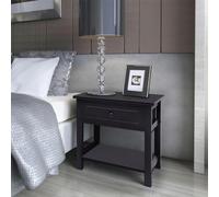 DYRJDJWIDHW 2 Pack Night Stands Black Wood with Drawer, Modern Bedside Tables for Bedroom, Small End Tables with Storage Shelf, Compact Nightstand for Phone, Books, Lamp