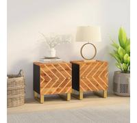 DYRJDJWIDHW 2 Pack Night Stands Solid Mango Wood Bedside Tables with Storage Door, Brown and Black End Tables for Bedroom, Sturdy Iron Legs, Elegant Modern Design, 40x33.5x46cm