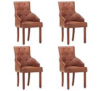 DYRJDJWIDHW 4 Pack Dining Chairs Brown Genuine Goat Leather Upholstered with Solid Acacia Wood Legs for Kitchen Dining Room Restaurant Vintage Style Seating Furniture